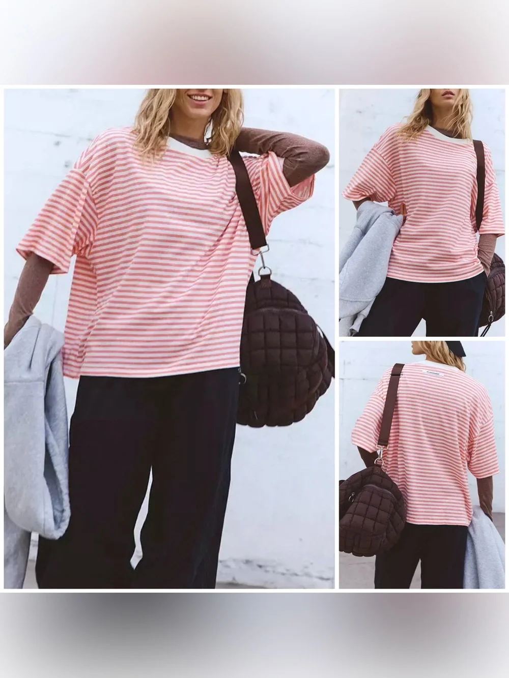 NWT Free People FP Movement Tackle Court Stripe Tee - fruit punch stripe - M